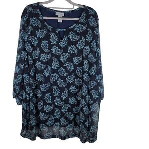 Catherines Colors of Blue Lined With Sheer Long Sleeve Blouse 22/24 2X